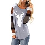Women Christmas Shirt Loose Long Sleeve Stripe Deer