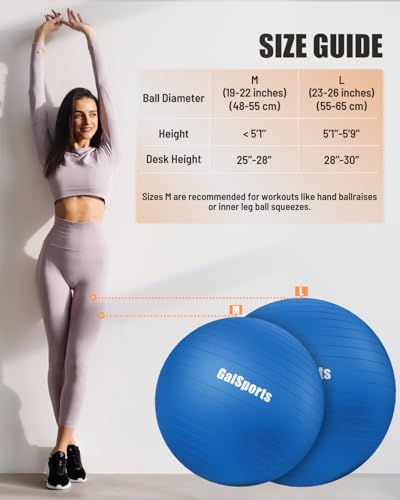 GalSports Anti-Burst Slip Resistant Stability Ball - Swiss Ball for Home Gym & Physical Therapy