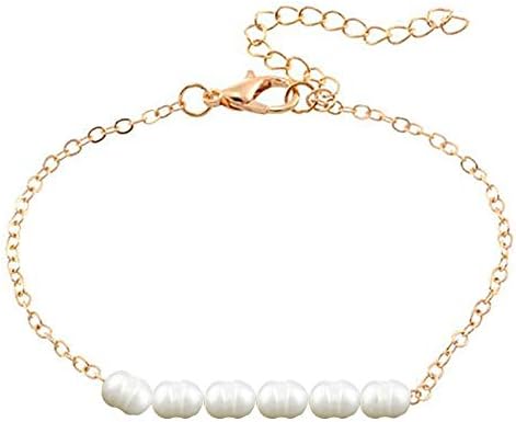 YooAi Freshwater Pearl Anklet Adjustable Pearl Foot Chain for Women