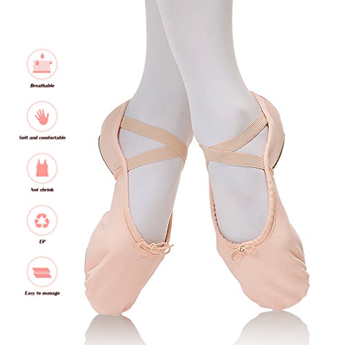 Ballet Slippers for Women Canvas Ballet Shoes Ballet Flats Split Sole Yoga Dance Shoes Nude - Thumbnail 6