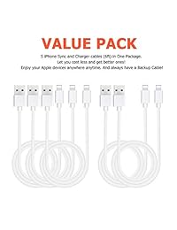 Sundix - Cargador para iPhone, 5 unidades, cable Lightning de 5.9 ft, cable de sincronización de carga, cable de carga, compatible con iPhone X 8 8Plus 7 7Plus 6s 6s 6s Plus 6 6Plus SE 5 5s 5c más