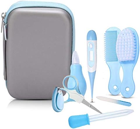 Afufu Trousse De Soin Bebe Trousse Toilette Bebe Con Brosse A Cheveux Kit Naissance Garcon 8 Accessoires Nouveaune Quotidien Set Manucure Pour Beau Cadeau Bebe Le Voyage A La Maison Bleu