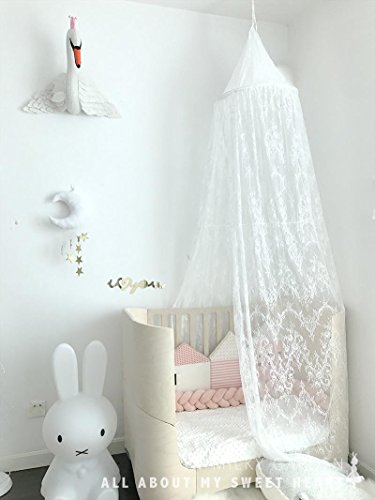 Dix-Rainbow Princess Girls Bed Canopy Castle, Kids Pink Crib Bed Canopy, Round Dome Lace Crown Mosquito Net Canopy, Kids Play Tent, Reading Nook Canopy for Girls, Babies & Toddlers Height 270cm/107 in