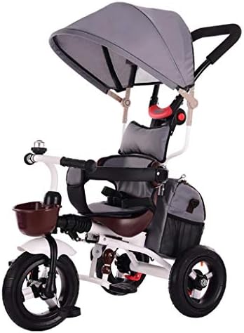 子供用三輪車 親ハンドル付きキッズトライク 収納バッグ付き折りたたみ式キッズ三輪車バイク 調節可能なキャノピー付き子供用ベビーカー 安全ガードレール 折りたたみ式フットレスト ダブルブレーキ Size 52cm Color 72 45 日本メーカー新品 Gray
