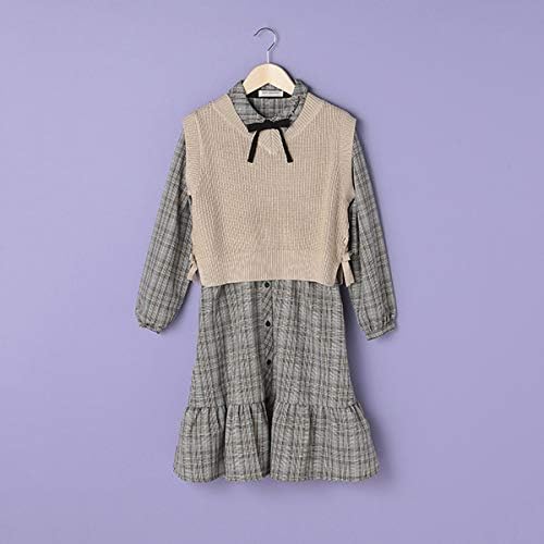 Amazon Co Jp チェックワンピース ニットベストセット ディープ グレー M 150 服 ファッション小物