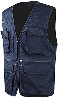 Nyfashioncity Mens Casual Multi Pockets Travel Fishing Hunting Work Outdoor Vest 03R (Navy, L)