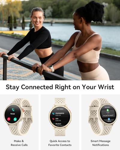 Quican Smart Watches for Women Men, 1.27" AMOLED, Answer/Make Call, Beige | Fitness Watch, Heart Rate/Sleep/SpO2 Monitor, 120+ Sports, 3ATM Waterproof, Android iOS Compatible, 2 Straps, Smartwatch Gift
