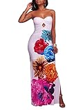 LightlyKiss Women's Sexy Wrap Chest Floral Print Summer Casual Bodycon Off Shoulder Stretch Party Long Maxi Dress FlowerWhite