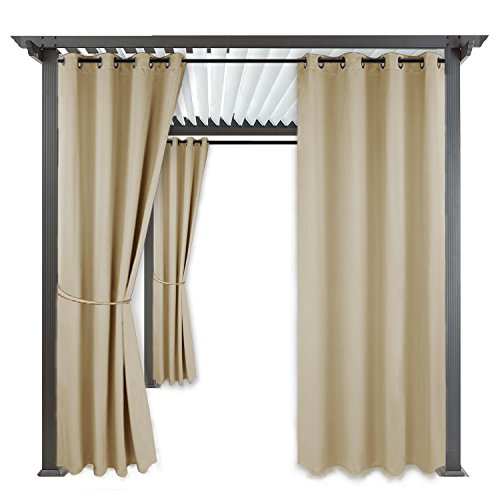 Outdoor Indoor Patio Curtain Drape - RYB HOME Mildew Resistant Water & Wind Repellent Durable Silver Grommet Blackout Curtains for Porch, 1 Piece, W 52 x L 95 In, Cream Beige