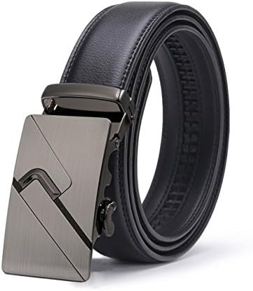 Gnorall Men's Solid Buckle with Automatic Ratchet Leather Belt,  	Adjustable from 26" to 46" Waist, 48/1200mm