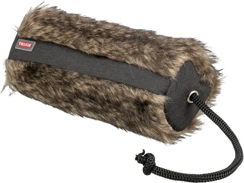 TRIXIE food dummy made of vegan faux fur - increases prey appeal - with throwing aid - for wet and dry food - washable at 40 C° - ø 6 × 20 cm - polyester - 32195