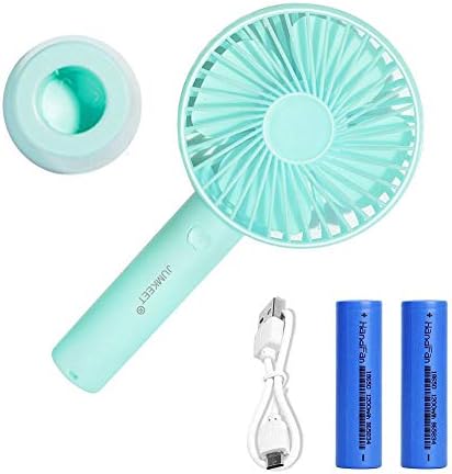 JUMKEET Mini Handheld Portable Fan, Personal USB Fan Rechargeable Battery Operated, Desk Table Fan with Base Cooling Electric Sport Fan 3 Speeds for Home Travel Office Room Outdoor Desktop (Blue)