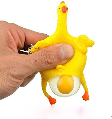 3Pcs Trick Lay Egg Chicken Key Chain ,Silicone Yellow Chicken Key Ring Lay Eggs chicken Cute Baby's Toy