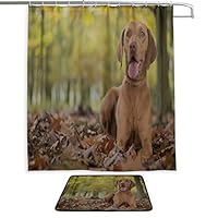 RH Studio Shower Curtain Set of 2 Vizsla Dog Foliage Autumn Mat Set Waterproof Fabric Bathroom Curtain and Rug Set with Hooks