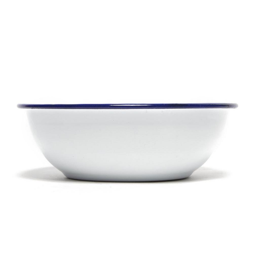 Genware 432W White Enamel Bowl With Blue Rim, 16 cm/6.25"