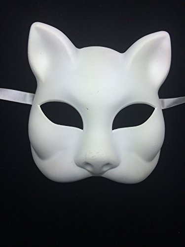 White Paper Mache Cat Mask Laser Cut Venetian Halloween Masquerade Mask Costume Extravagant Cat Inspired Mask