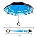 Double Layer Wind Proof, UV Proof Reverse Folding Inverted Umbrella Travel Umbrella with C Shape Handle and Carrying Bag-Sky Blue