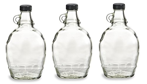 Nakpunar 3 pcs 12 oz Glass Syrup Bottles with Black Tamper Evident Lid