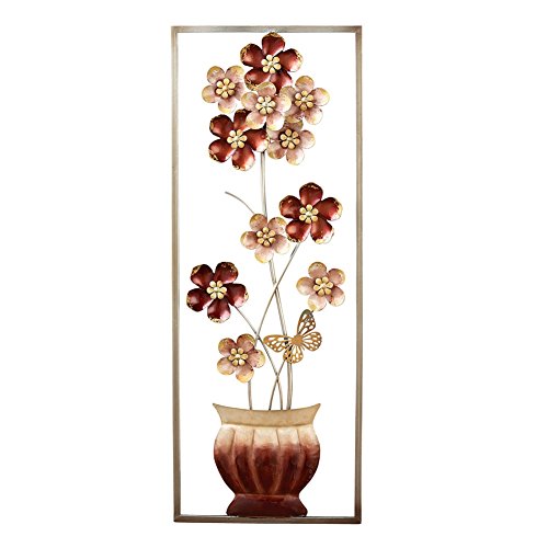 Flowers in Vase Metal Wall Art, Brown ~ Wall Pediments ~ Olivia Decor