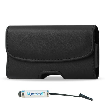 Horizontal Leather Case for Kyocera Torque/ Nokia X+/ X/ LG Optimus Zone 2/ BLU Neo 3.5 - with Magnetic closure with belt clip and belt loops (Plus Size will Fit w/ Otterbox Commuter on) + MYNETDEALS Stylus