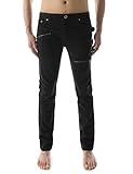 Mens Slim Stretchy Flat Front Zipper Deco Side Buckle Patch Cotton Pants