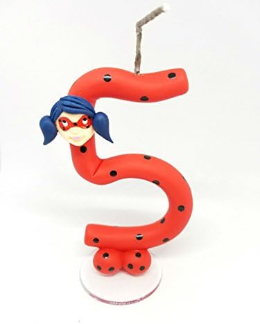 5th Fifth Birthday Candle Number Boy Girl - 5 Five Year Candle Number - Handmade Candles - Happy Birthday Cake Topper - Ladybugs Candle Cake