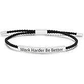 LIU JUN Work Harder Be Better Inspirational Bracelet For Women, Adjustable Handmade Braided Stainless Steel Tube Engraved Self Worth Motivational Bracelets Healing Gifts Jewelry