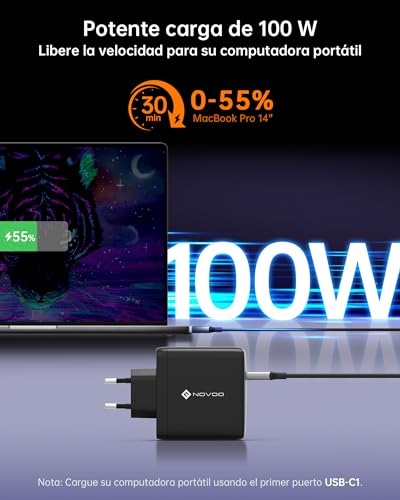 NOVOO 120W USB C Charger with 1 PD 100W Type C Cable, Compact 3-Port GAN III PPS Wall Charger, for MacBook Pro 14", DELL XPS 13, iPad Pro, iPhone 15, Galaxy S23, Note 20, Apple Watch