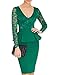 WOOSEA Women's V Neck Long Lace Sleeves Peplum Midi Cocktail Party Dress (Small, Green)