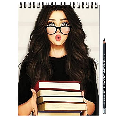 DASM United Printed Notebook n Keyring Combo | Lady With Books | Unrulled Diary | A4 Notepad | Writing Journal | Personal Diary | Drawing Pad