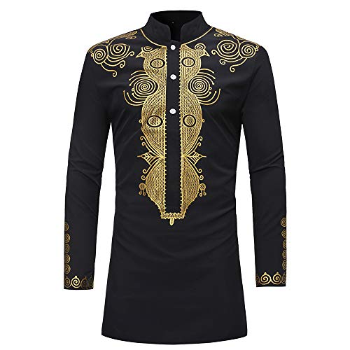 Clearance! Mens African Clothing Tribal Dashiki T-Shirts Stand Collar Long Sleeves Dress Shirt Top Tee