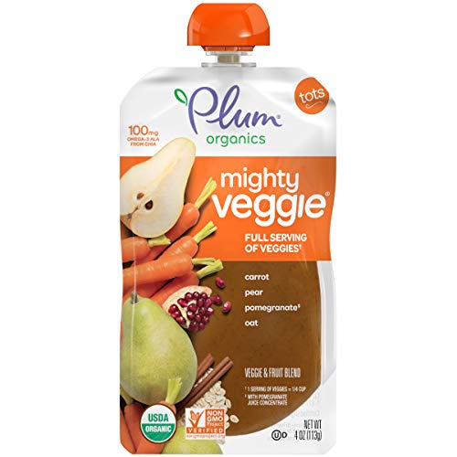 Plum Organics | Mighty Veggie Blends | Organic Baby Food Meals [12+ Months] | Carrot, Pear, Pomegranate & Oats | 4 Ounce…