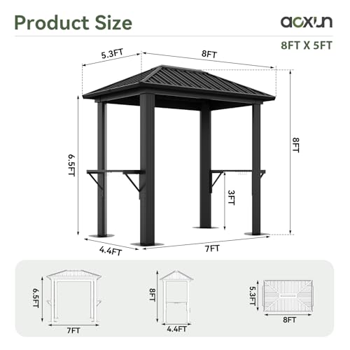 Aoxun 5x8 Hardtop Gazebo with Galvanized Steel Roof, Aluminum BBQ Pavilion image 10