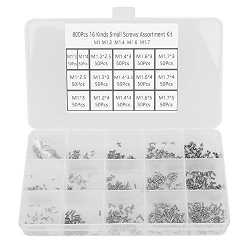 HanTof 800pcs 16 Kinds M1 M1.2 M1.4 M1.6 M1.7 Small Screws,Micro Screws, Tiny Screws Assortment Kit