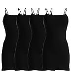 VIV Collection 4-PK Spaghetti Strap Cami Cotton Tank Top (Large, Black/Black/Black/Black)