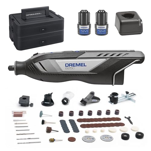 Dremel 8250 12V Akku-Rotationswerkzeug 5.000-30.000 U/min Bürstenloser Multifunktionswerkzeug set mit Dremel Box, 65 Zubehören, 5 Auf-und Vorsätze 2 A
