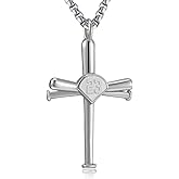 Baseball Necklace for Men,Sports Baseball Cross Pendant Necklace with Number for Athletes Stainless Steel Baseball Cross Chain for Boy