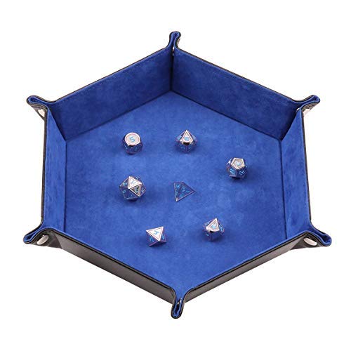 Epessa 2 Pack Dice Holder,Dice Tray, Catchall Tray, Valet Tray,PU Leather Folding Hexagon Tray for RPG, DND, Other Dice Games and Desktop Storage Organizer-8.5''
