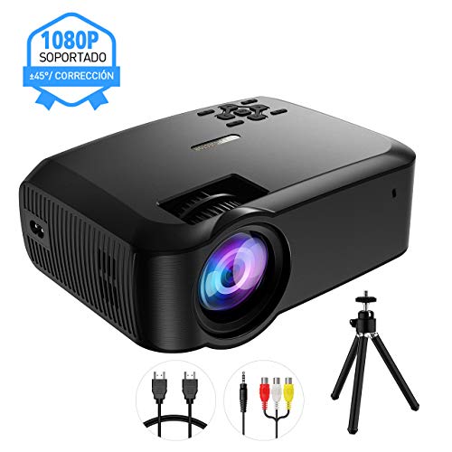 Mpow-Proyector-Full-HD-con-Trpode-3200-Lmenes-LED-1280-720P-Mini-Proyector-Porttil-Multimedia-Cine-en-Casa-45-con-HDMI-VGA-AV-USB-Puertos-MicroSD-para-TV-Videojuegos-Pelculas-Partidos ES