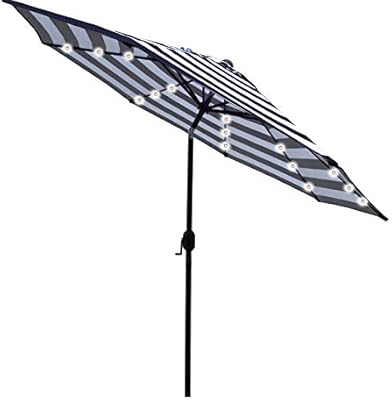 Amazon Com Sunnyglade 9 Solar 24 Led Lighted Umbrella With 8 Ribs Adjustment And Crank Lift System For Patio Black And White Garden Outdoor