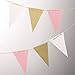 Ling's moment 15pcs Paper Pennant Banner Flags, Triangle Bunting Flags Banner, for Bridal Shower, Wedding, Baby Shower, Birthday, Event & Party Supplies, 15pcs Flags(sparkle gold,pink,white)