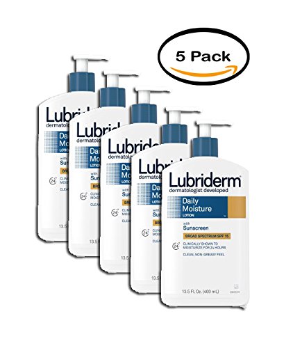 PACK OF 5 - Lubriderm Daily Moisture Lotion With Broad Spectrum SPF 15 Sunscreen, 13.5 Oz