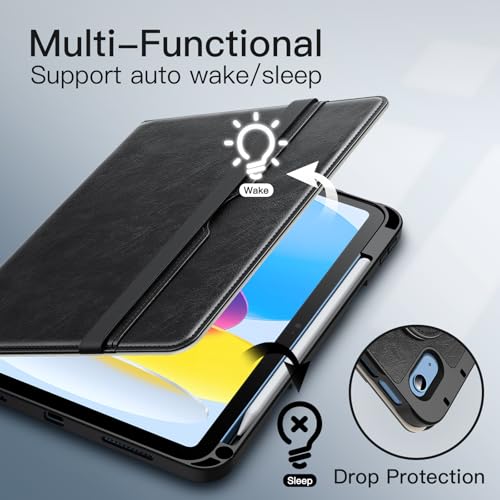 JETech Funda Giratoria para iPad (A16) 11.ª/10.ª Generación (2025/2022) con Soporte para Pencil, Carcasa Folio Cuero PU Rotación 360 Grados (Negro)