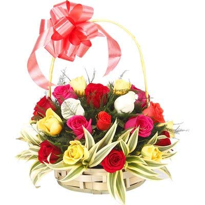 Florazone Colorful Pearls Basket Arrangement of Mix Roses