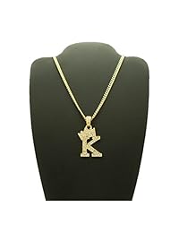 Colgante empedrado de letra inicial con corona, pequeño de 0.12 pulgadas y unisex, collar de cadena cubana de 24 pulgadas en oro, tono plata.