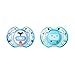 Tommee Tippee Fun Style Pacifiers, Symmetrical Design, BPA-Free Silicone Binkies, 0-6m, 2 Count, Colors and Designs Vary