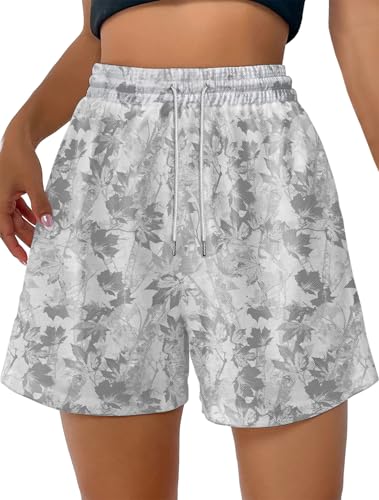 BVUSHM Camo Shorts for Women Men Oversized Camouflage Maple Leaf Print Beach Shorts Lightweight Breathable Elastic Waist with Drawstring Pockets White Small at Amazon