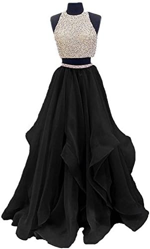 Dressytailor Two Piece Floor Length Organza Prom Dress Beaded Evening Gown