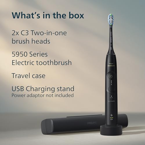 Philips Sonicare 5950 Series Electric Toothbrush, with Pressure Sensor, for Sensitive Gums, 6 Brushing Settings, SmarTimer, BrushPacer, 21-day Runtime, Travel Case, Black, HX7131/03