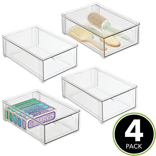 mDesign Plastic Stackable Bathroom Storage Organizer Bin with Pull Out